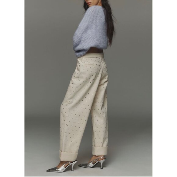 Pilcro Anthropologie Ivory Sparkle Relaxed Fit Cuffed Jeans Size 29 - Picture 3 of 6